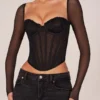 Topuri cu mâneci lungi și corset Zella, negru Topuri cu mâneci lungi și corset Zella, negru