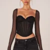 Topuri cu mâneci lungi și corset Zella, negru Topuri cu mâneci lungi și corset Zella, negru