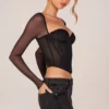 Topuri cu mâneci lungi și corset Zella, negru Topuri cu mâneci lungi și corset Zella, negru