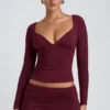 Topuri cu mâneci lungi și volane Emry Modal, culoare prune Topuri cu mâneci lungi și volane Emry Modal, culoare prune
