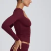 Topuri cu mâneci lungi și volane Emry Modal, culoare prune Topuri cu mâneci lungi și volane Emry Modal, culoare prune