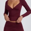 Topuri cu mâneci lungi și volane Emry Modal, culoare prune Topuri cu mâneci lungi și volane Emry Modal, culoare prune