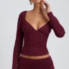 Topuri cu mâneci lungi și volane Emry Modal, culoare prune Topuri cu mâneci lungi și volane Emry Modal, culoare prune