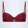 Topuri de bikini cu sârmă, cu volane și împodobite cu mărgele, model Bruny, în culoarea cireșe închis Topuri de bikini cu sârmă, cu volane și împodobite cu mărgele, model Bruny, în culoarea cireșe închis