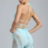 Topuri de bikini Liberty cu bretele încrucișate și ornamente, în culoarea albastru gheață Topuri de bikini Liberty cu bretele încrucișate și ornamente, în culoarea albastru gheață