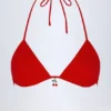 Topuri de bikini triunghiulare Canggu cu detalii decorative, în roșu aprins Topuri de bikini triunghiulare Canggu cu detalii decorative, în roșu aprins