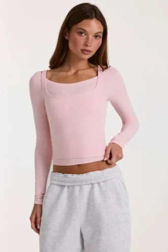 Topuri stratificate din modal în culoarea Blush Marl
