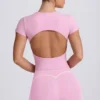Tricou lung cu decupaj, roz prăfuit Tricou lung cu decupaj, roz prăfuit