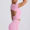 Tricou lung cu decupaj, roz prăfuit Tricou lung cu decupaj, roz prăfuit