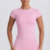 Tricou lung cu decupaj, roz prăfuit Tricou lung cu decupaj, roz prăfuit