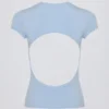 Tricou lung cu decupaje, culoare albastru deschis Tricou lung cu decupaje, culoare albastru deschis