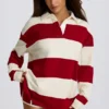 Tricou oversized cu mâneci lungi, cu dungi, în roșu închis Tricou oversized cu mâneci lungi, cu dungi, în roșu închis