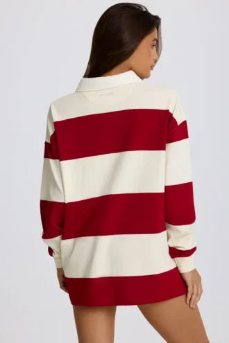 Tricou oversized cu mâneci lungi, cu dungi, în roșu închis