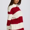 Tricou oversized cu mâneci lungi, cu dungi, în roșu închis Tricou oversized cu mâneci lungi, cu dungi, în roșu închis