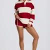 Tricou oversized cu mâneci lungi, cu dungi, în roșu închis Tricou oversized cu mâneci lungi, cu dungi, în roșu închis