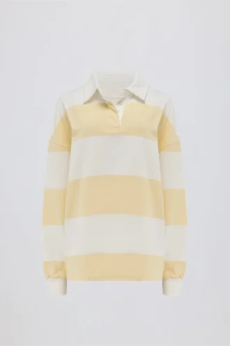 Tricou oversized cu mâneci lungi și dungi, în culoarea lămâie