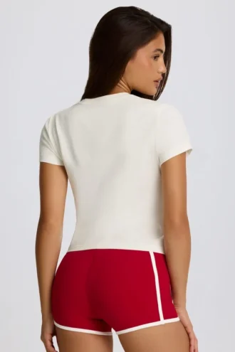 Tricou scurt cu imprimeu grafic, culoare ivoriu