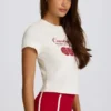 Tricou scurt cu imprimeu grafic, culoare ivoriu Tricou scurt cu imprimeu grafic, culoare ivoriu