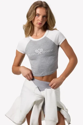 Tricou scurt cu imprimeu grafic, gri melanj