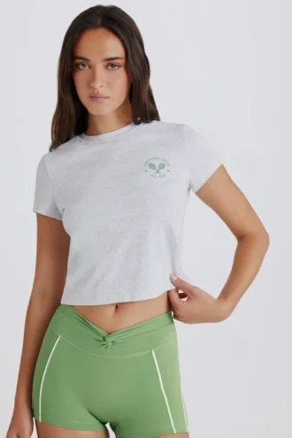 Tricou scurt cu imprimeu grafic, gri melanj