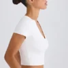 Tricou scurt din jersey de bumbac elastic cu imprimeu grafic, în alb Tricou scurt din jersey de bumbac elastic cu imprimeu grafic, în alb