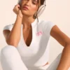 Tricou scurt din jersey de bumbac elastic cu imprimeu grafic, în alb Tricou scurt din jersey de bumbac elastic cu imprimeu grafic, în alb