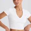 Tricou scurt din jersey de bumbac elastic cu imprimeu grafic, în alb Tricou scurt din jersey de bumbac elastic cu imprimeu grafic, în alb