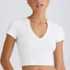 Tricou scurt din jersey de bumbac elastic cu imprimeu grafic, în alb Tricou scurt din jersey de bumbac elastic cu imprimeu grafic, în alb