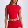 Tricou scurt transparent cu volane Santana în roșu aprins Tricou scurt transparent cu volane Santana în roșu aprins