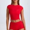 Tricou scurt transparent cu volane Santana în roșu aprins Tricou scurt transparent cu volane Santana în roșu aprins