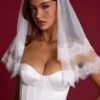 Văl cu bordură din dantelă Trixie, alb